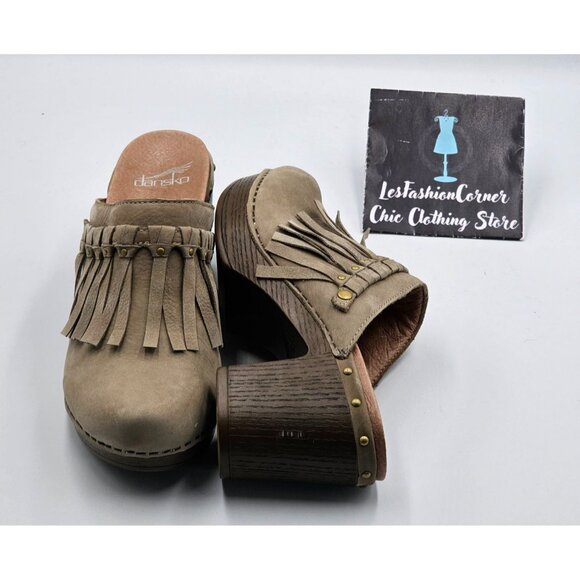 Dansko Women's Beige Suede Leather Deni Fringe Mules Clogs Size 6.5 (37) 2976 - Picture 11 of 16